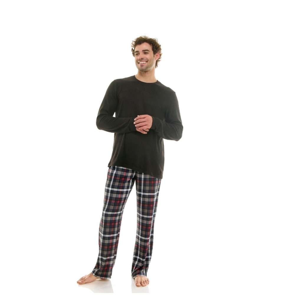 Sonoma Supersoft Pajama Set Mens XXL Black Ribbed Top Plaid Pants Loungewear‎